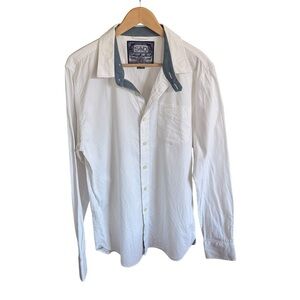Superdry Men’s White Long Sleeve Button Down Shirt Cotton Casual Dress Shirt XXL